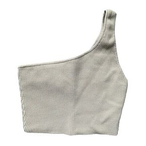 Aritzia Babaton Cream One-Shoulder Sculpt Knit Ribbed Crop Top S